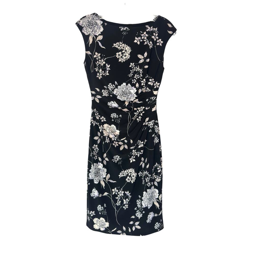 Ralph Lauren Dress Women's Black White Floral Print Sheath Sleeveless Size‎ 0